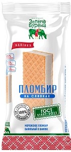 Мороженое ЗЕЛЁНА-БУРЁНА Брикет пломбир на сливках ванильный в вафлях 15%, 60 г