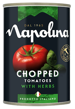 1727 Томаты резаные NAPOLINA кубиками в томатном соке с базиликом и орегано, 400 г