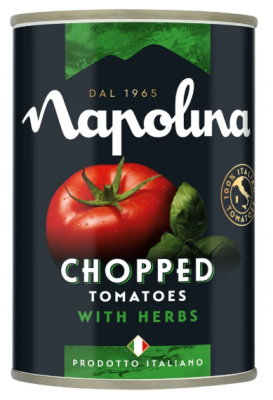 1727 Томаты резаные NAPOLINA кубиками в томатном соке с базиликом и орегано, 400 г