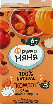 4753 Компот ФРУТОНЯНЯ Яблоко, изюм, курага неосветленный, с 6 месяцев, 200мл