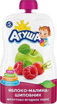 27706 Пюре фруктовое АГУША Яблоко, малина, шиповник, с 5 месяцев, 90г