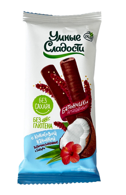 2852 Батончики амарантовые УМНЫЕ СЛАДОСТИ с кокосовой начинкой, глазированные, 20 г