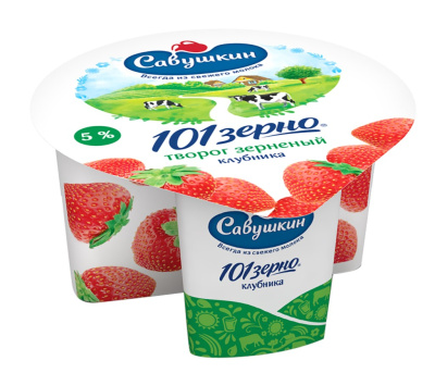 7164 Творог Савушкин 5% 130г 101 зерно+сливки с клубникой