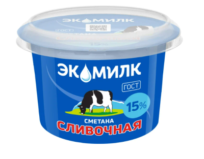 14241 Сметана ЭКОМИЛК Сливочная 15%, без змж, 180 г