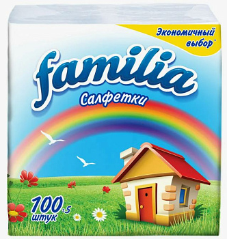 33487 Салфетки бумажные FAMILIA Радуга, 100 листов, 1 пачка