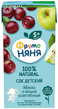 4803 Сок ФРУТОНЯНЯ Яблоко-вишня, с 5 месяцев, 200мл