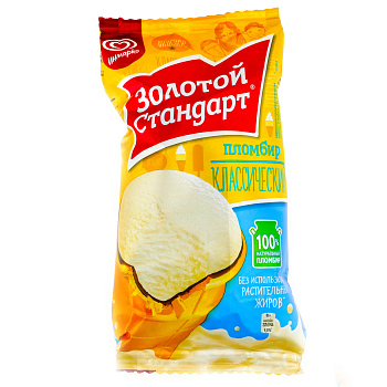 39204 Мороженое ЗОЛОТОЙ СТАНДАРТ Классический пломбир 12%, без змж, вафельный стаканчик, 95г