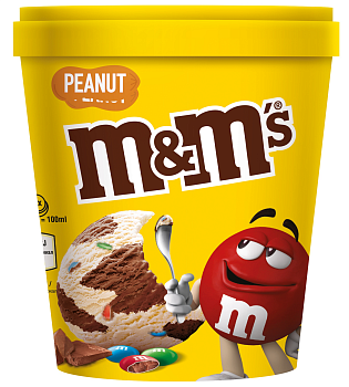 Мороженое M&M'S двухслойное молочное арахисовое и сливочное шоколадное с драже, без змж, 295г