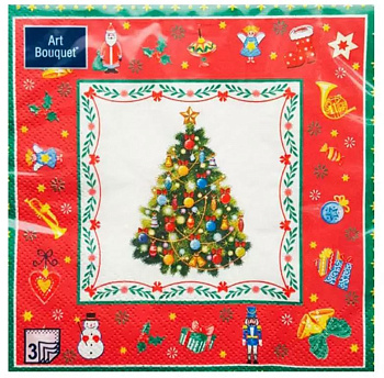 41658 Салфетки бумажные НОВОГОДНЯЯ СКАЗКА НА КРАСНОМ 24 24см, 3сл, 25шт, уп