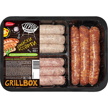 44 560 Колбаски САМСОН GrillBox ассорти Чоризо, Нюрнбергские и колбаски свиные, 400 г