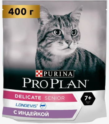 42321 Корм сухой для кошек PRO PLAN для кошек старше 7 лет, с высоким содержанием индейки 400 г