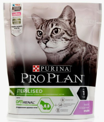 42323 Корм сухой PRO PLAN Sterilised Adult RENAL PLUS для взрослых стерилизованных кошек, с высоким содержанием индейки 400 гр