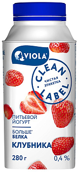 Йогурт питьевой VIOLA Clean Label с клубникой 0,4%, без змж, 280 г