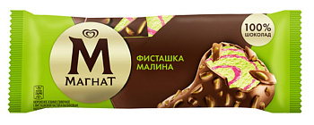 Мороженое МАГНАТ Фисташка-Малина, сливочное в молочном шоколаде, без змж, эскимо, 70г