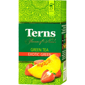 Чай зеленый TERNS Exotic Green с ароматом клубники и персик, 25 пак