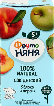 4666 Сок ФРУТОНЯНЯ Яблоко, персик неосветленный, с 5 месяцев, 200 мл