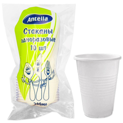 38888 Стакан одноразовый пластиковый Антелла 200мл 10шт Белый 