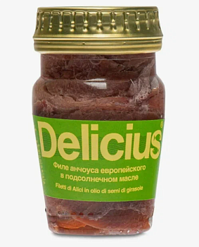 43395 Анчоусы филе европейского DELICIUS в подсолнечном масле, 90 г
