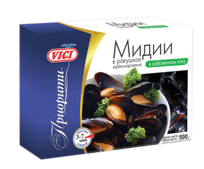 19656 Мидии в ракушках вм  в собств. соку ПРИОРИТИ 500г VICI