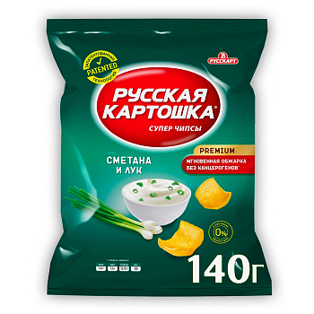 Чипсы картофельные РУССКАЯ КАРТОШКА со вкусом сметаны и лука, 140 г