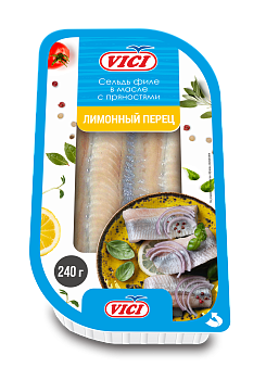 37369 Сельдь филе  в масле с пряностями Лимонный перец VICI 240г