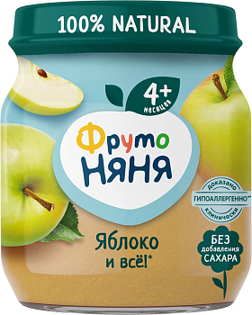 4716 Пюре фруктовое ФРУТОНЯНЯ Яблоко, с 4 месяцев, стб, 100 г