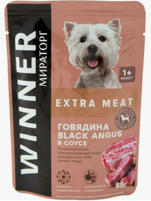 27338 Влажный корм для собак МИРАТОРГ для взрослых мелких пород Блэк ангус в соусе, 85 г