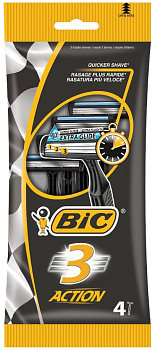 45737 Бритва одноразовая мужская BIC 3 Action, с 3 лезвиями, одноразовый, 4 штуки