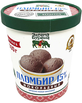 38512 Мороженое Зелёна-Бурёна 15% 500г Пломбир шоколадный на сливках