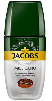 Кофе растворимый JACOBS Millicano натуральный сублимированный с добавлением молотого кофе, ст/б, 90 г