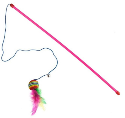 Дразнилка с цветным шариком и перьями, 49 см, розовая палочка