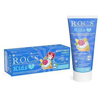 Зубная паста детская R.O.C.S Kids 45г Фруктовый рожок, для детей 3-7 лет