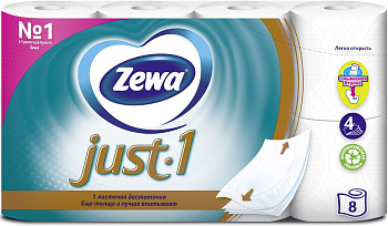 Бумага туалетная ZEWA Just1 4-слоя, 4 шт