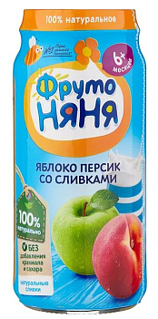 Пюре фруктовое ФРУТОНЯНЯ Яблоко, персик со сливками, с 6 месяцев, ст/б, 250 г
