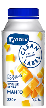 Йогурт питьевой VIOLA Clean Label с манго 0,4%, без змж, 280 г