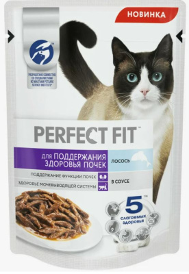 44491 Влажный корм для кошек PERFECT FIT лосось, пауч, 75 г