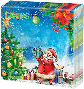 41665 Салфетки бумажные ДЕД МОРОЗ С ПОДАРКАМИ 32см 3сл 12шт, уп